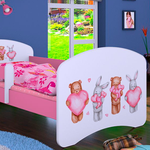 Детская кровать Happy Babies Happy Animals with Hearts L07 90 x 190 см / ПВХ / Розовый photo 4