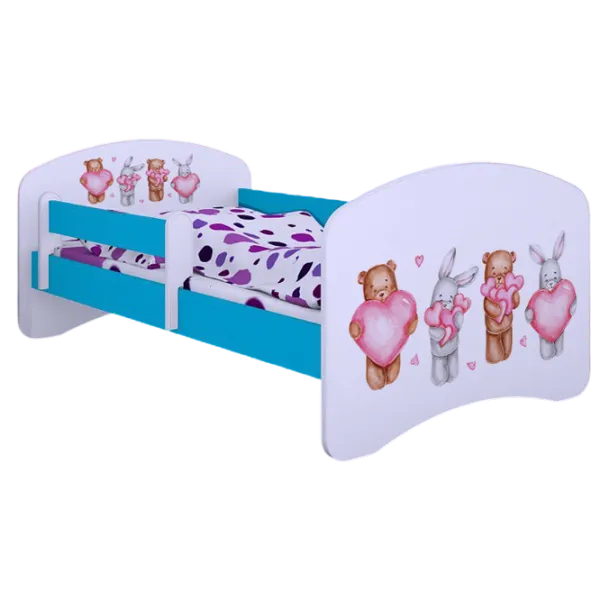 Pat pentru copii Happy Babies Happy Animals with Hearts L07 90 x 190 cm / PVC / Blue photo 1 Pat pentru copii Happy Babies Happy Animals with Hearts L07 90 x 190 cm / PVC / Blue photo 1