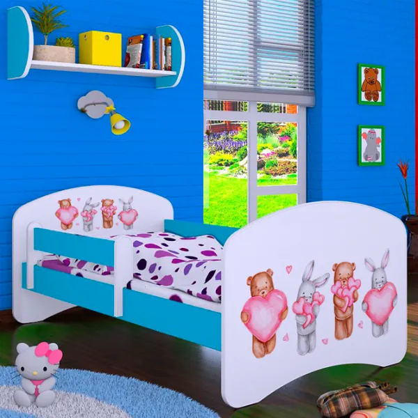 Pat pentru copii Happy Babies Happy Animals with Hearts L07 90 x 190 cm / PVC / Blue photo 2 Pat pentru copii Happy Babies Happy Animals with Hearts L07 90 x 190 cm / PVC / Blue photo 2