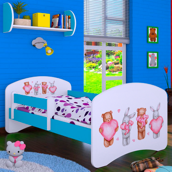 Pat pentru copii Happy Babies Happy Animals with Hearts L07 90 x 190 cm / PVC / Blue photo 2 Pat pentru copii Happy Babies Happy Animals with Hearts L07 90 x 190 cm / PVC / Blue photo 2