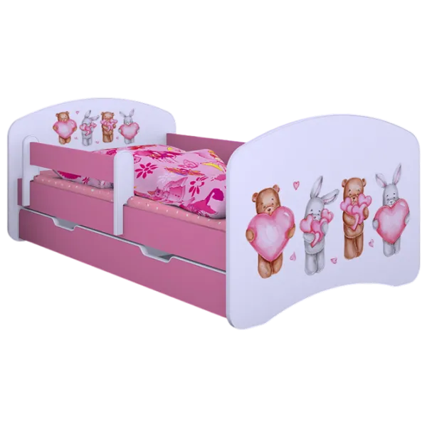 Pat pentru copii Happy Babies Happy Animals with Hearts L04 80 x 160 cm / Placa / Pink photo 1