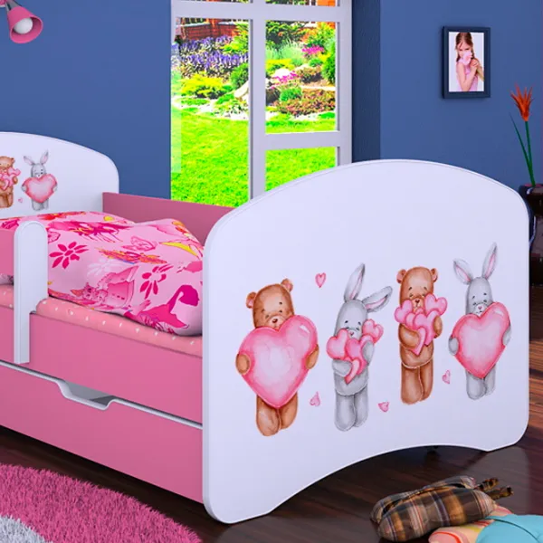 Pat pentru copii Happy Babies Happy Animals with Hearts L04 80 x 160 cm / Placa / Pink photo 4