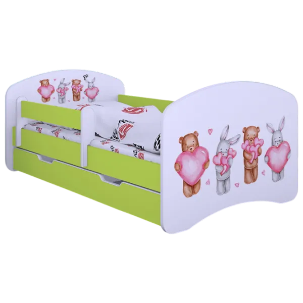 Детская кровать Happy Babies Happy Animals with Hearts L04 80 x 160 см / Щит / Зеленый photo 1