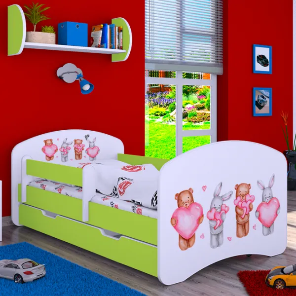 Детская кровать Happy Babies Happy Animals with Hearts L04 80 x 160 см / Щит / Зеленый photo 2