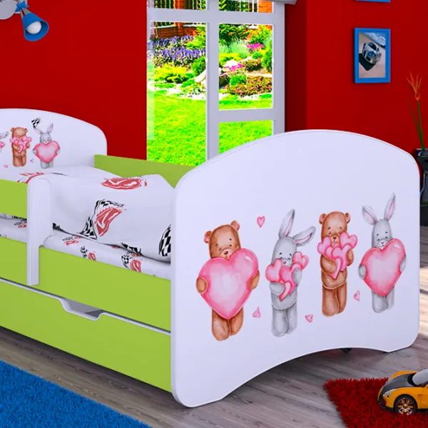 Детская кровать Happy Babies Happy Animals with Hearts L04 80 x 160 см / Щит / Зеленый photo 4