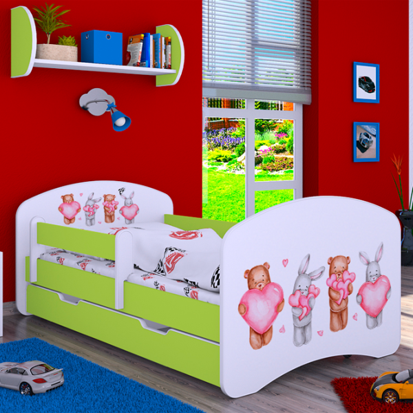 Pat pentru copii Happy Babies Happy Animals with Hearts L06 90 x 180 cm / PVC / Green photo 2 Pat pentru copii Happy Babies Happy Animals with Hearts L06 90 x 180 cm / PVC / Green photo 2