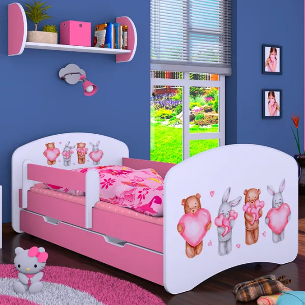 Pat pentru copii Happy Babies Happy Animals with Hearts L06 90 x 180 cm / PVC / Pink photo 2 Pat pentru copii Happy Babies Happy Animals with Hearts L06 90 x 180 cm / PVC / Pink photo 2