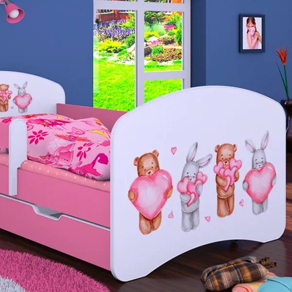 Pat pentru copii Happy Babies Happy Animals with Hearts L06 90 x 180 cm / PVC / Pink photo 4 Pat pentru copii Happy Babies Happy Animals with Hearts L06 90 x 180 cm / PVC / Pink photo 4