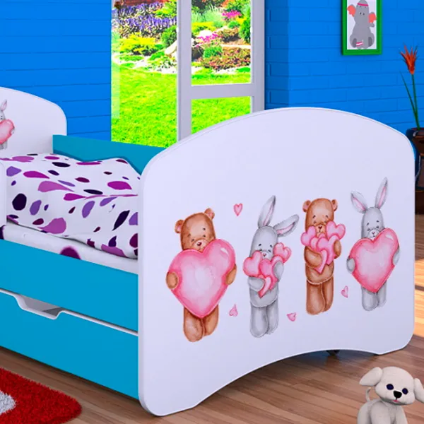 Pat pentru copii Happy Babies Happy Animals with Hearts L06 90 x 180 cm / PVC / Blue photo 4