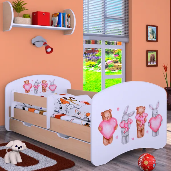 Детская кровать Happy Babies Happy Animals with Hearts L06 90 x 180 см / ПВХ / Светлая груша photo 2