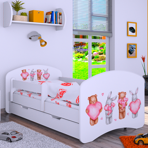 Pat pentru copii Happy Babies Happy Animals with Hearts L06 90 x 180 cm / PVC / White photo 2 Pat pentru copii Happy Babies Happy Animals with Hearts L06 90 x 180 cm / PVC / White photo 2