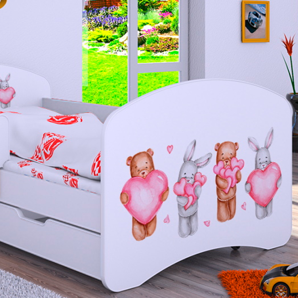 Pat pentru copii Happy Babies Happy Animals with Hearts L06 90 x 180 cm / PVC / White photo 4 Pat pentru copii Happy Babies Happy Animals with Hearts L06 90 x 180 cm / PVC / White photo 4