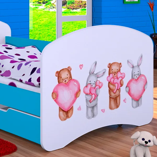 Pat pentru copii Happy Babies Happy Animals with Hearts L02 70 x 140 cm / Placa / Blue photo 4