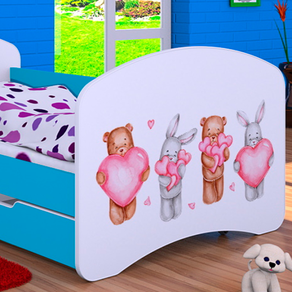 Pat pentru copii Happy Babies Happy Animals with Hearts L02 70 x 140 cm / Placa / Blue photo 4