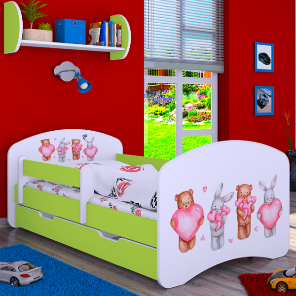 Детская кровать Happy Babies Happy Animals with Hearts L08 90 x 190 см / ПВХ / Зеленый photo 2