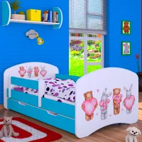 Детская кровать Happy Babies Happy Animals with Hearts L08 90 x 190 см / ПВХ / Синий photo 2