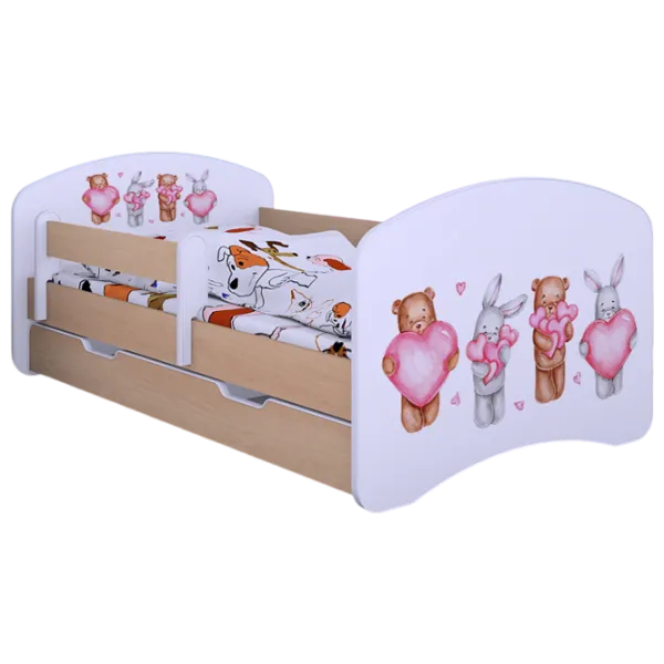 Детская кровать Happy Babies Happy Animals with Hearts L08 90 x 190 см / ПВХ / Светлая груша photo 1