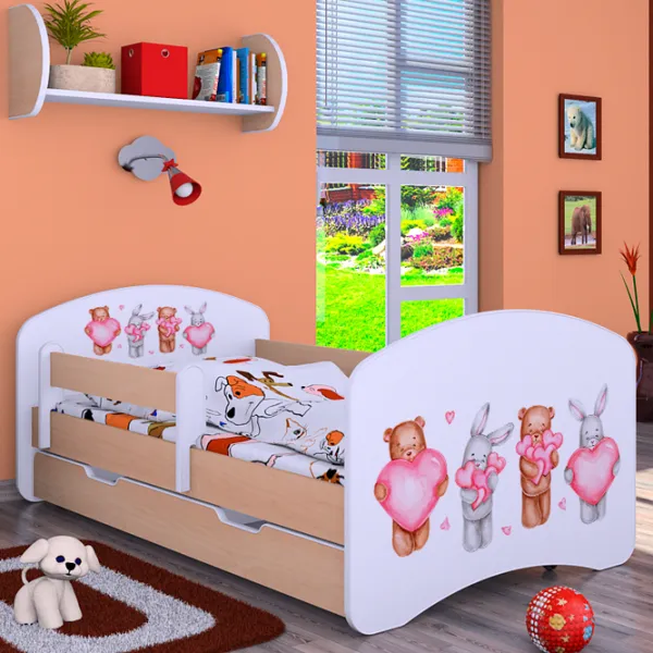Детская кровать Happy Babies Happy Animals with Hearts L08 90 x 190 см / ПВХ / Светлая груша photo 2