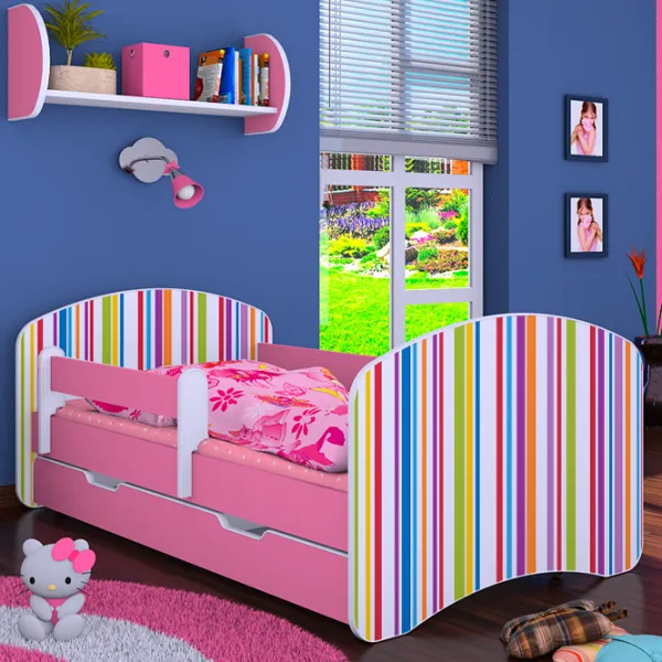 Pat pentru copii Happy Babies Happy Colored Lines L10 90 x 200 cm / PVC / Pink photo 2