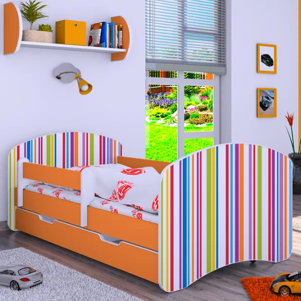 Pat pentru copii Happy Babies Happy Colored Lines L10 90 x 200 cm / PVC / Orange photo 2