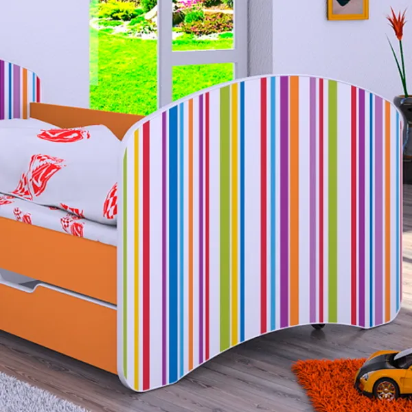Pat pentru copii Happy Babies Happy Colored Lines L10 90 x 200 cm / PVC / Orange photo 3