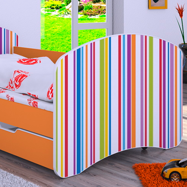 Pat pentru copii Happy Babies Happy Colored Lines L10 90 x 200 cm / PVC / Orange photo 3