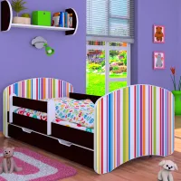 Pat pentru copii Happy Babies Happy Colored Lines L10 90 x 200 cm / PVC / Wenge photo 2