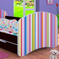Pat pentru copii Happy Babies Happy Colored Lines L10 90 x 200 cm / PVC / Wenge photo 3