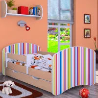 Pat pentru copii Happy Babies Happy Colored Lines L10 90 x 200 cm / PVC / Light Pear photo 2