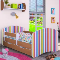 Pat pentru copii Happy Babies Happy Colored Lines L10 90 x 200 cm / PVC / Beech photo 2