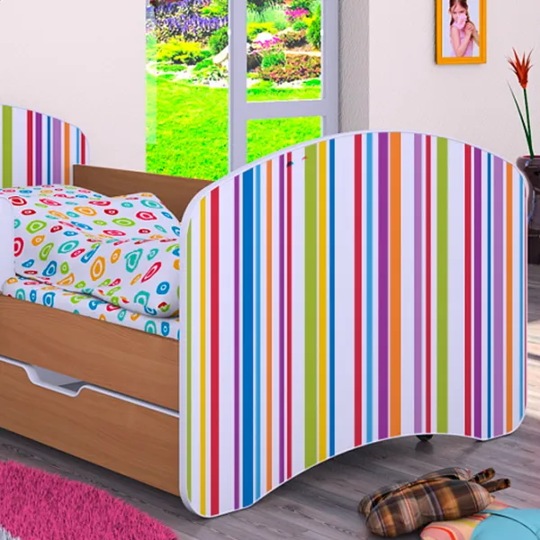 Детская кровать Happy Babies Happy Colored Lines L10 90 x 200 см / ПВХ / Beech photo 3 Детская кровать Happy Babies Happy Colored Lines L10 90 x 200 см / ПВХ / Beech photo 3