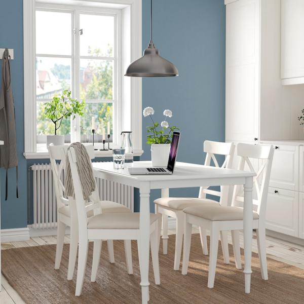 Обеденные стол со стульями Ikea Danderyd/Ingolf/Hallarp Прямоугольная / МДФ / Белый photo 7