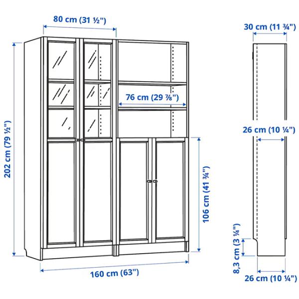 Dulap cu polițe Ikea Billy/Oxberg 202 x 160 x 30 / MDF / Stejar photo 6