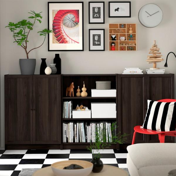 Шкаф с полками Ikea Billy/Oxberg 106 x 240 x 30см / МДФ / Темно Коричневый photo 5