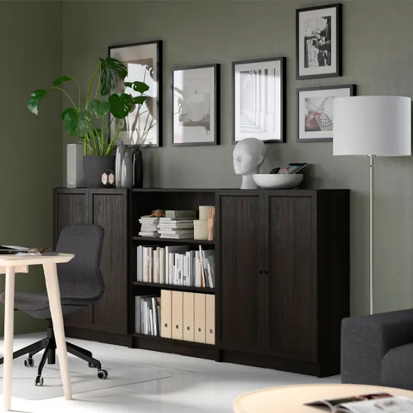 Шкаф с полками Ikea Billy/Oxberg 106 x 240 x 30см / МДФ / Темно Коричневый photo 6