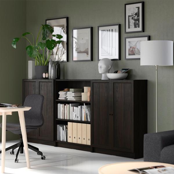 Шкаф с полками Ikea Billy/Oxberg 106 x 240 x 30см / МДФ / Темно Коричневый photo 6