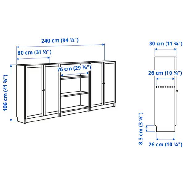 Шкаф с полками Ikea Billy/Oxberg 106 x 240 x 30см / МДФ / Темно Коричневый photo 7
