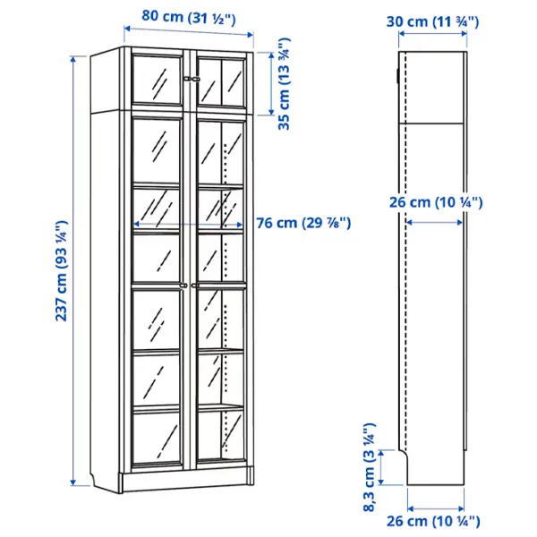 Шкаф с полками Ikea Billy/Oxberg 237 x 80 x 30см / МДФ / Дуб photo 7