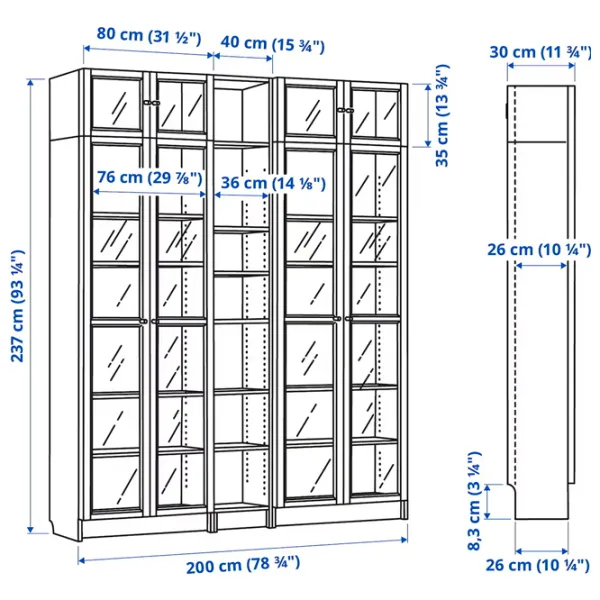 Dulap cu polițe Ikea Billy/Oxberg 237 x 200 x 30 / MDF / Stejar photo 10 Dulap cu polițe Ikea Billy/Oxberg 237 x 200 x 30 / MDF / Stejar photo 10