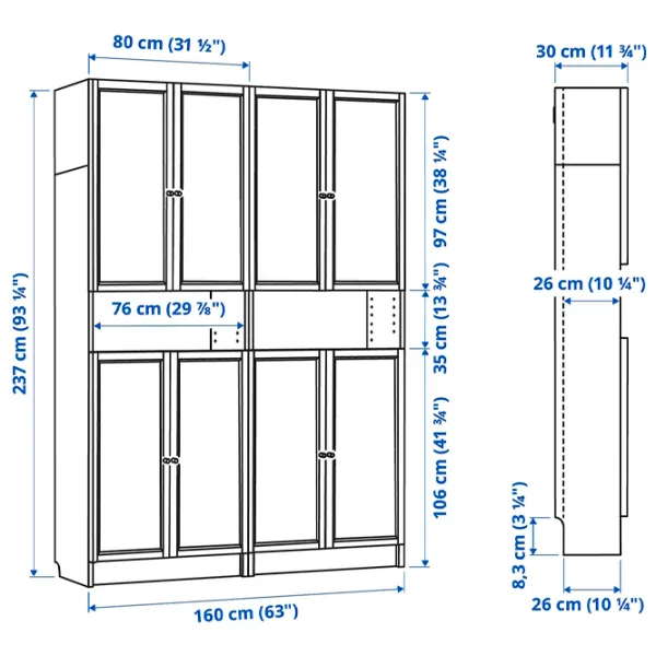 Шкаф с полками Ikea Billy/Oxberg 237 x 160 x 30см / МДФ / Темно Коричневый photo 8