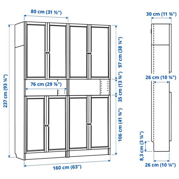 Шкаф с полками Ikea Billy/Oxberg 237 x 160 x 30см / МДФ / Темно Коричневый photo 8
