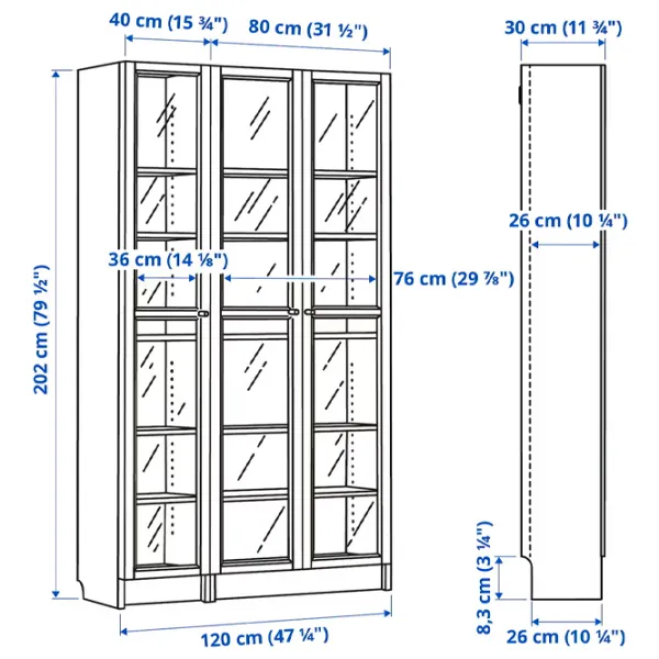 Шкаф с полками Ikea Billy/Oxberg 202 x 120 x 30см / МДФ / Темно Коричневый photo 8