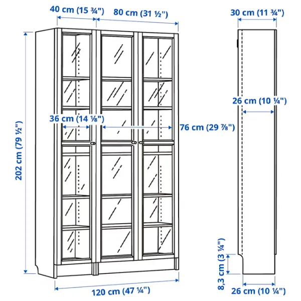 Шкаф с полками Ikea Billy/Oxberg 202 x 120 x 30см / МДФ / Дуб photo 8