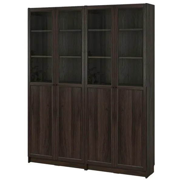 Шкаф с полками Ikea Billy/Oxberg 202 x 160 x 30см / МДФ / Темно Коричневый photo 1