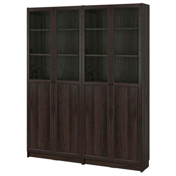 Шкаф с полками Ikea Billy/Oxberg 202 x 160 x 30см / МДФ / Темно Коричневый photo 1