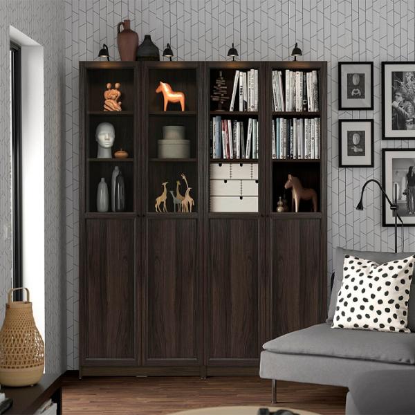 Шкаф с полками Ikea Billy/Oxberg 202 x 160 x 30см / МДФ / Темно Коричневый photo 2