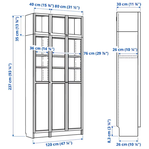 Шкаф с полками Ikea Billy/Oxberg 237 x 120 x 30см / МДФ / Темно Коричневый photo 8