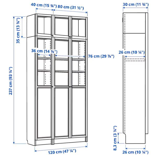 Шкаф с полками Ikea Billy/Oxberg 237 x 120 x 30см / МДФ / Темно Коричневый photo 8
