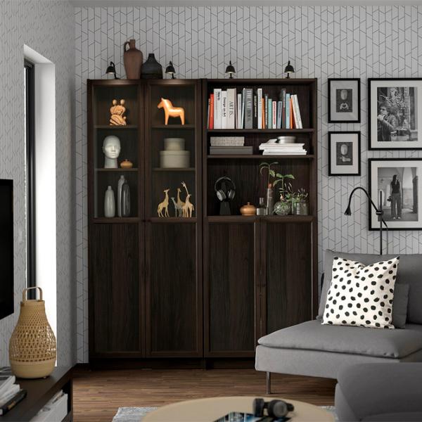 Шкаф с полками Ikea Billy/Oxberg 202 x 160 x 30см / МДФ / Темно Коричневый photo 7