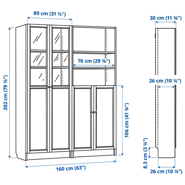 Шкаф с полками Ikea Billy/Oxberg 202 x 160 x 30см / МДФ / Темно Коричневый photo 8